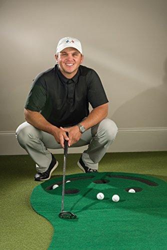 Shaun Webb Golf Indoor Putting Green - Mat for Back Swing Practice, Training - Golfing Aids, Simulators, Gifts, Accessories for Home, Office - 3-Hole Design, Sand Trap, Grass Carpet Surface - 9x3 Feet