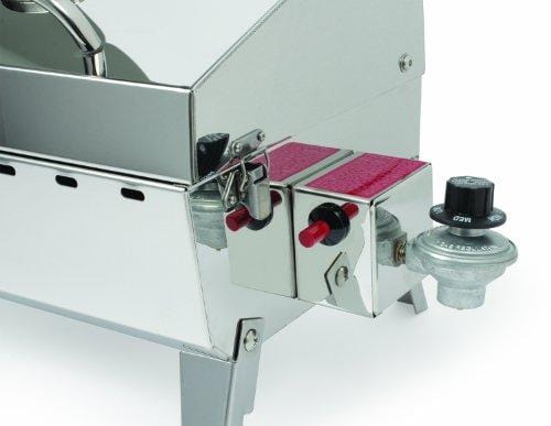 Camco Stainless Steel Portable Propane Gas Grill, Convenient Size For Tailgating, Camping, RV, Picnicking, Home and Boats, Includes Storage Bag (125 Square Inches Of Cooking Surface)