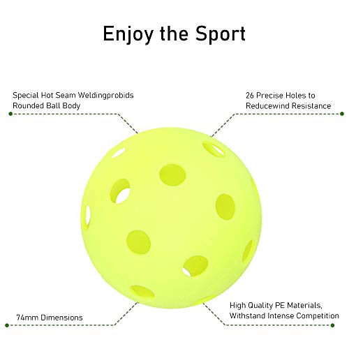 Pickleball Ball Set 6 Pack Outdoor Pickleball Balls, Indoor Pickleball Balls Green in Mesh Ball Bag, Durable and Consistent Bounce Pickleball Accessories Gifts