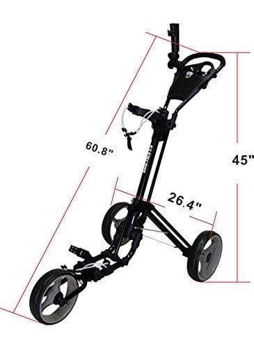 Qwik-Fold 3 Wheel Push Pull Golf CART - Foot Brake - ONE Second to Open & Close! (Black/Charcoal)