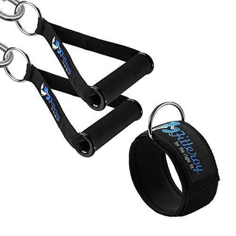 Fitteroy Cable Machine Attachments Handles and Ankle Strap - Gym and Home Gym Accessories - Exercise Handles and Leg Strap for Resistance Bands