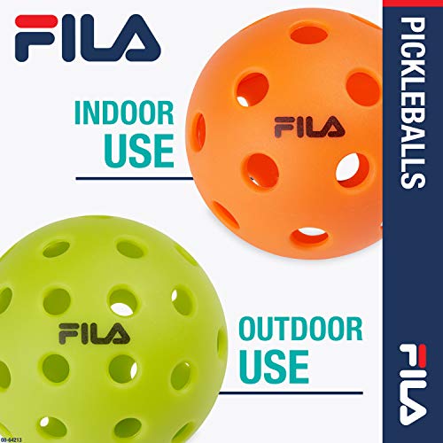 FILA Accessories Outdoor Pickleball Balls - Pack of 4 Official Pickle Balls Outdoors Regulation Size, 40 Holes