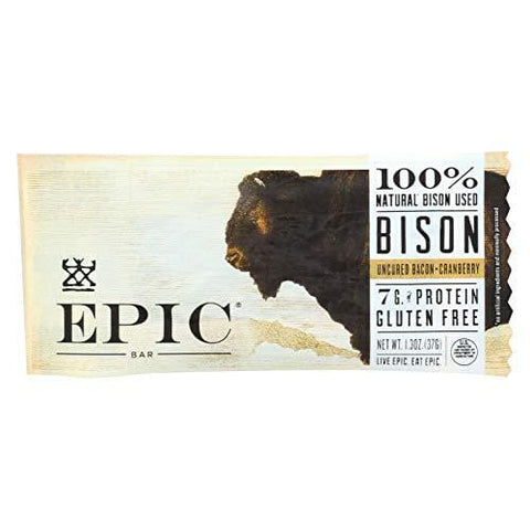 Epic, Bar, Bison, Uncrd Bacn, Crby, Pack of 12, Size 1.3 OZ, (Dairy Free Gluten Free Wheat Free)