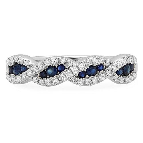 Dazzlingrock Collection 10K Blue Sapphire & White Diamond Bridal Swirl Anniversary Wedding Band, White Gold, Size 6.5