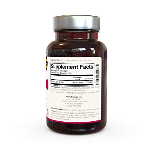Biotin 10000mcg (120 Softgels) - Support for Healthy Hair Skin Nails, High Potency Biotin Made with Organic Coconut Oil, Non-GMO & Gluten Free