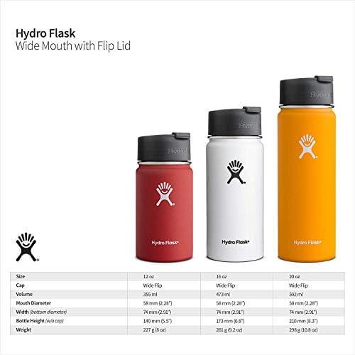 Hydro Flask Wide Mouth Vacuum Insulated Stainless Steel Water Bottle/Travel Coffee Mug with BPA Free Hydro Flip Cap and Soft Silicone Flex Boot (Black)