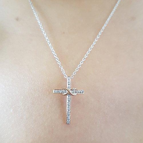 Dazzlingrock Collection 0.10 Carat (ctw) 14K Round White Diamond Ladies Cross Pendant (Silver Chain Included), Rose Gold