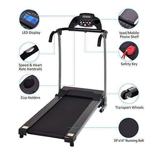 Goplus 800W Folding Treadmill Electric Motorized Power Fitness Running Machine with LED Display and Mobile Phone Holder Perfect for Home Use (Black)