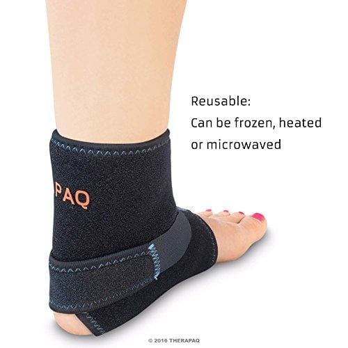 Foot & Ankle Ice Wrap with Hot & Cold Gel Pack by TheraPAQ | Adjustable Brace, Multi-Purpose, Microwaveable, Freezable and Reusable (XS-XL)