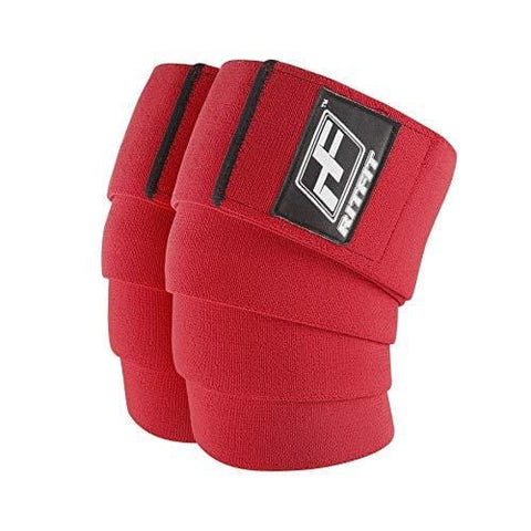 RitFit Knee Wraps (Pair) - Ideal for Squats, Powerlifting, Weightlifting, Cross Training WODs - Compression & Elastic Support - for Men & Women - Bonus Carry Case (Red Pro)