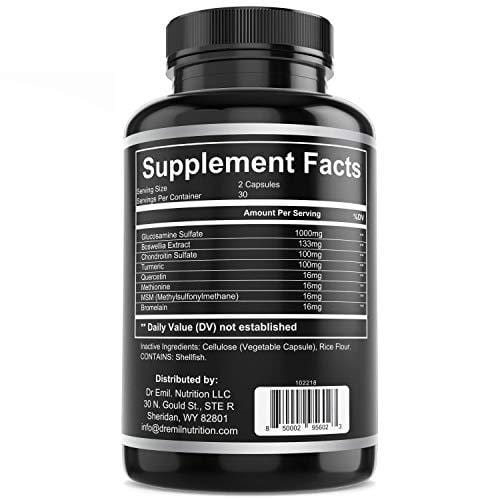 Dr. Emil's Joint Support Formula - Glucosamine Chondroitin, Turmeric & MSM - Doctor Formulated Joint Supplement for Mobility & Pain Relief - for Men & Women (60 Veggie Capsules)