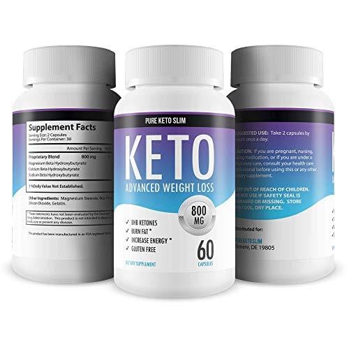 Pure Keto Slim - Keto Diet Pills - Exogenous Ketones Help Burn Fat - Weight Loss Supplement to Burn Fat - Boost Energy and Metabolism - 60 Capsules
