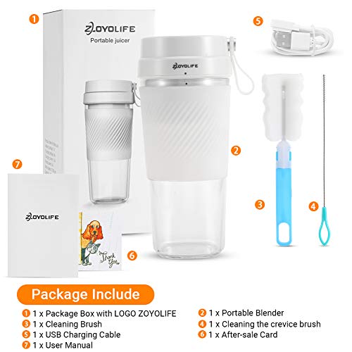 ZOYOLIFE Portable Blender Mini Personal Blender With USB Rechargeable, Juicer Smoothie Blender Smoothie Maker Cordless BPA Free Small Juicer Cup Mixer, Magnetic Charging Plug,13.5oz/400ml, Home Outdoor Travel Office