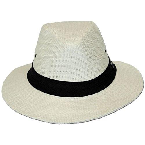 Panama Jack Natural Matte Toyo Safari Sun Hat with Black Band (White, Large)