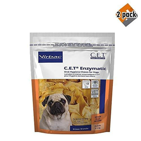 Virbac C.E.T. Enzymatic Oral Hygiene Chews for Medium Dogs, 30 Chews (1 Bag), 2 Pack