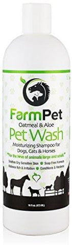 FarmPet Oatmeal Dog Shampoo with Aloe Vera - Best for Dogs, Cats, and Horses - Hypoallergenic - Soap-Free - Deodorizing Odor Eliminator - Anti-Itch Formula - Moisturizing - Conditioning -16oz