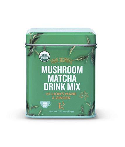 Four Sigmatic Mushroom Matcha, USDA Organic, Ceremonial Grade Matcha Grean Tea Powder with Lions Mane Mushroom Powder & Ginger, Balanced Energy & Focus, Vegan, Paleo, 60g - 20 servings, 2.12 Ounce