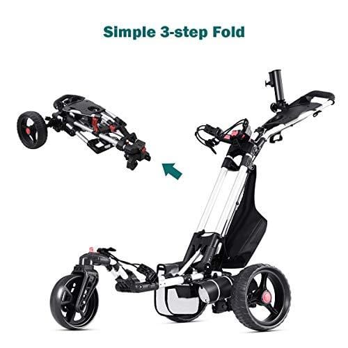 Tangkula Electric Golf Push Cart Manual Control Foldable Umbrella Holder Scorecard Holder Lithium Battery TPR Handle Golf Carts
