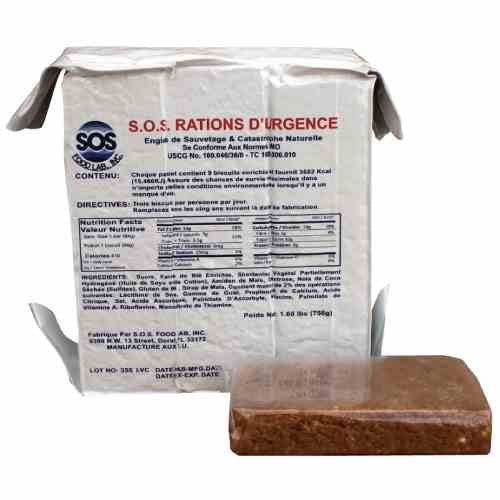 SOS Food Labs, Inc. 185000825 S.O.S. Rations Emergency 3600 Calorie Food bar - 3 Day/ 72 Hour Package with 5 Year Shelf Life, 5" Height, 2" Wide, 4.5" Length