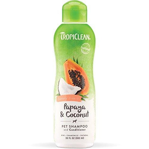 TropiClean Papaya and Coconut Pet Shampoo and Conditioner, Luxury 2-in-1 Shampoo and Conditioner for Dogs and Cats, 20 oz.