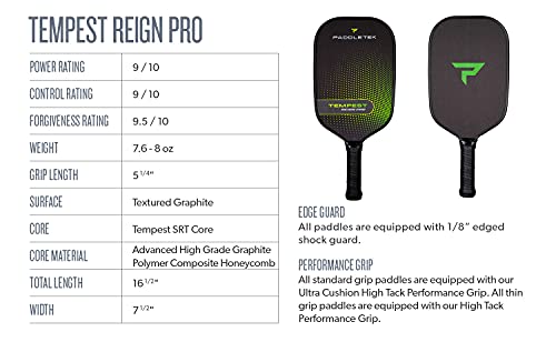 Paddletek Tempest Reign Pro Pickleball Paddle, Powerful Performance Paddle, Standard Grip – Green
