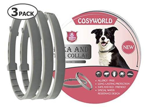 COSYWORLD 3 Pack Dogs Flea and Tick Collar - 8 Months Protection for Dog and Puppies - Waterproof, Adjustable, Hypoallergenic and Ultra Safe Insect Repellent with Natural Essential Oils