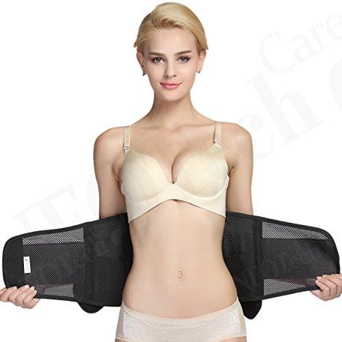 Adjustable Double Pull Lumbar Brace/Lower Back Belt, Pain Relief - Breathable & Lightweight Material - Wide Support - for Lifting, Work, Gym, Posture - Black - Size M