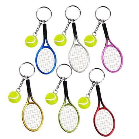 Pakala66 Tennis Racket Keychain Sport Style Tennis Ball Keyring Great Tennis Gift for Sport Lovers, 6 Color Set