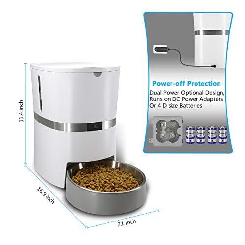 HoneyGuaridan A36 Automatic Pet Feeder, Dog, Cat, Rabbit & Small Animals Food Dispenser with Stainless Steel Pet Food Bowl, Portion Control and Voice Recording - Batteries and Power Adapter Support