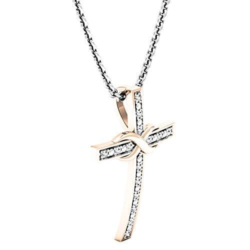 Dazzlingrock Collection 0.10 Carat (ctw) 14K Round White Diamond Ladies Cross Pendant (Silver Chain Included), Rose Gold