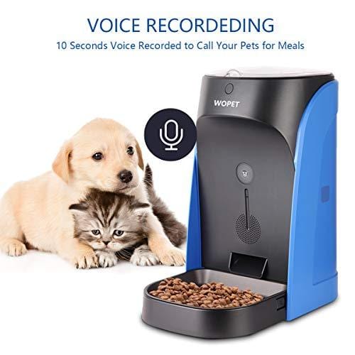 WOpet Automatic Pet Feeder Stainless Steel Bowl with Portion Control,Dog and Cat Feeder with Voice Recorder & Speaker-Timer Programmer up to 4 Meals a Day (Blue)