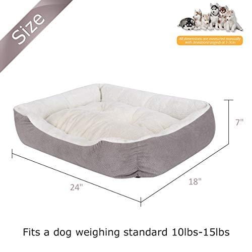 JEMA Rectangle Dog Bed - Lounger for Dogs & Cats with Self Warming Cozy Reversible Removable Inner Plush Cushion, Non Slip Waterproof Bottom, Square Medium Cuddler Pet Bed