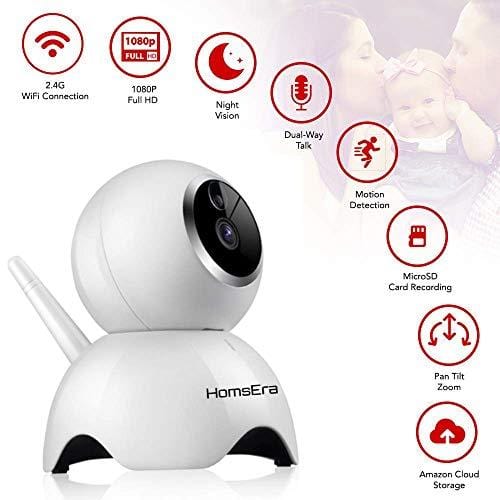 [Clearance SALE] Upgraded 2019 - HomsEra 1080P Full HD 2MP Wireless Pet/Dog/Baby/Home Security Camera MotionDetection, 2 WayAudio, NightVision, Pan/Tilt/Zoom, CLOUD Storage IOS/Android/WindowsPC App