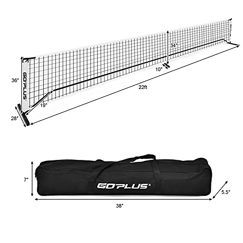 Goplus Portable Pickleball Net System, 22 FT Regulation Size Net W/ Steel Frame, an 600D Oxford Fabric Carry Bag, Quick Set, All-Weather-Condition Pickleball Net for Indoor and Outdoor