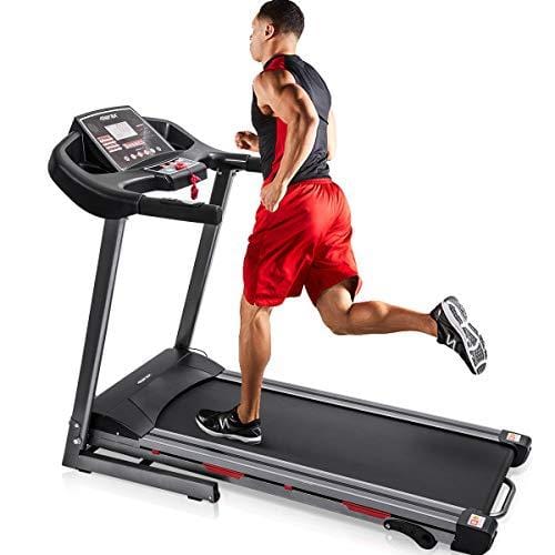 Merax Heavy Duty Electric Folding Treadmill Running Jogging Machine, Shock-Absorbing Double Layer Running Board, Large LCD Panel with Phone/Pad/Cup Holder (Black)