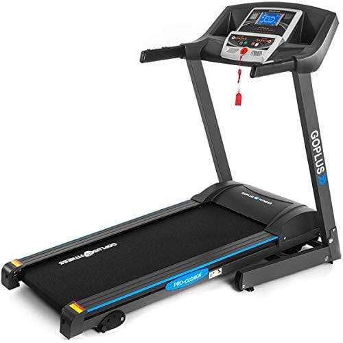 Goplus 2.25HP Electric Folding Treadmill with Incline, Walking Running Jogging Fitness Machine with Blue Backlit LCD Display for Home & Gym Cardio Fitness (Black Jaguar Ⅱ)