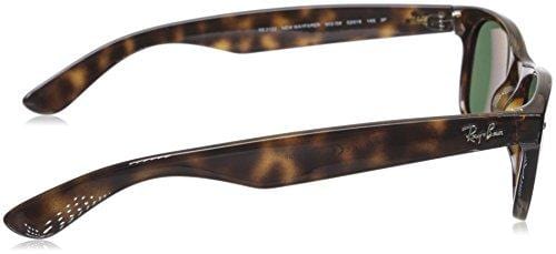 Ray-Ban, RB2132, New Wayfarer Sunglasses, Unisex Ray-Ban Glasses, 100% UV Protection, Polarized Wayfarer, Reduce Eye Strain, Tortoise Plastic Frame, Crystal Green Glass Lenses, 55 mm Frame