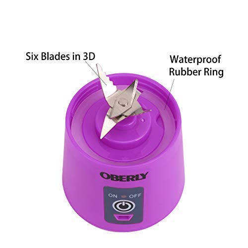Portable Blender, OBERLY Smoothie Juicer Cup - Six Blades in 3D, 13oz Fruit Mixing Machine with 2000mAh USB Rechargeable Batteries, Ice Tray, Detachable Cup