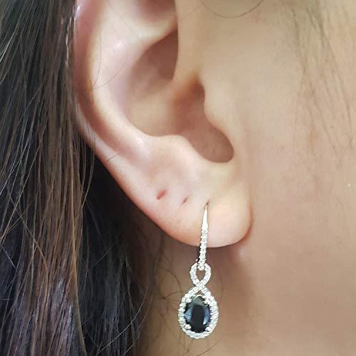 Dazzlingrock Collection 10K Oval Blue Sapphire & Round White Diamond Ladies Infinity Dangling Earrings, White Gold