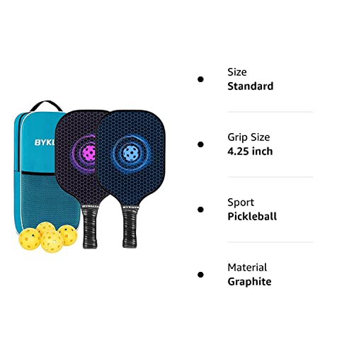 BYKUTA Pickleball Paddles, USAPA Standard Graphite Carbon Fiber Pickleball Set, Lightweight Pickleball Rackets Set, with 4 Outdoor/Indoor Pickle Balls, 1 Portable Backpack, Gifts for Women Men