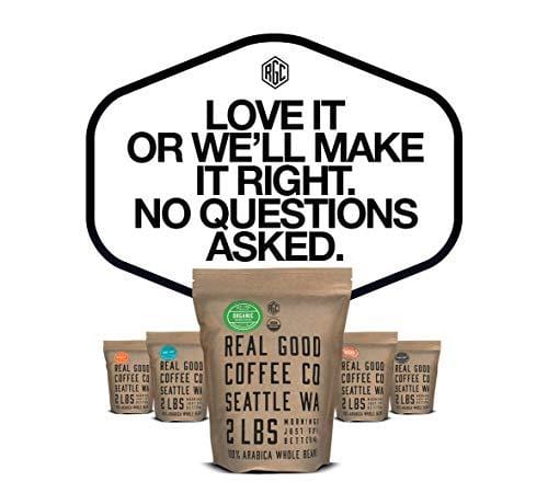 Real Good Coffee Co USDA Certified Organic Dark Roast Whole Bean Coffee, 2 Pound Bag, 100% Organic Arabica Coffee Beans