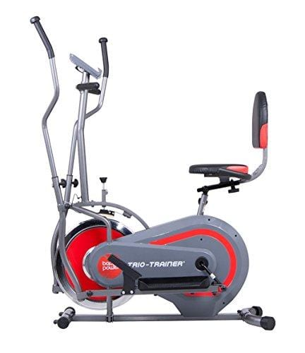 Body Power Trio Trainer Machine 3 in 1 Elliptical Trainer Upright Bike and Recumbent Bike with Weighted Chrome Wheel BRT5118