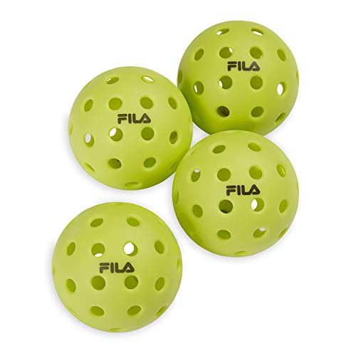 FILA Accessories Outdoor Pickleball Balls - Pack of 4 Official Pickle Balls Outdoors Regulation Size, 40 Holes