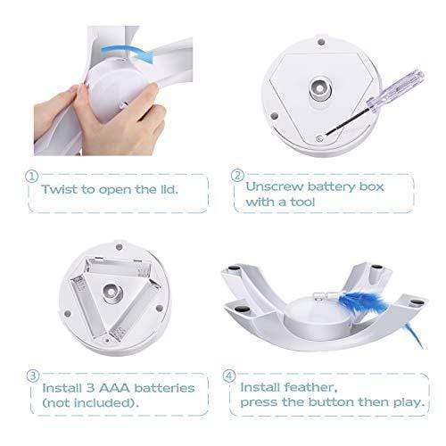 PAWABOO Pet Teasing Toy, Feather Whirl Teaser Spin Cat Toy Quadripod Electronic Interactive Chase Rotating Feather Toys for Pet Cat Kitten Play Fun Exercise - White & Blue