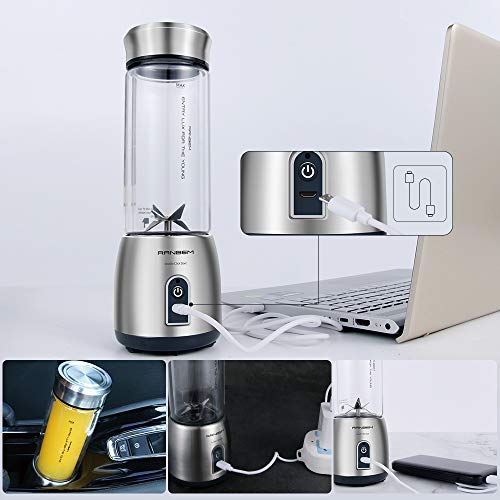 Mini Blender for Shakes and Smoothies，Portable Blender and Small Blender with USB Rechargeable Cordless for Travel, 5200MAH with 13oz Glass Blender Cup