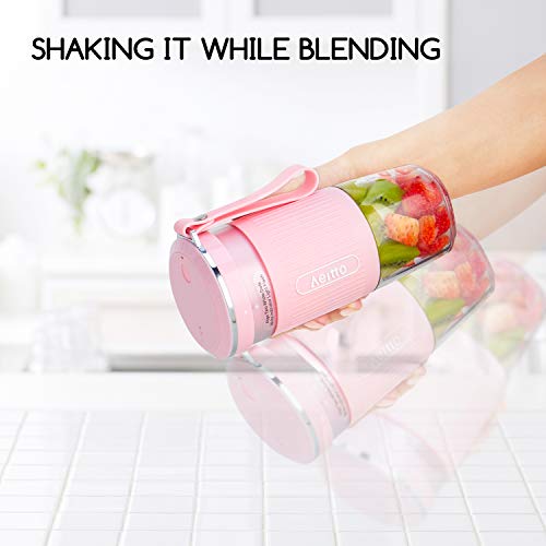 Portable Blender, Cordless Personal Blender Juicer, Mini Mixer, Smoothies Maker Fruit Blender Bottle Cup With USB Rechargeable, BPA Free, 10oz,for Home, Office, Sports, Travel, Outdoors, by Aeitto