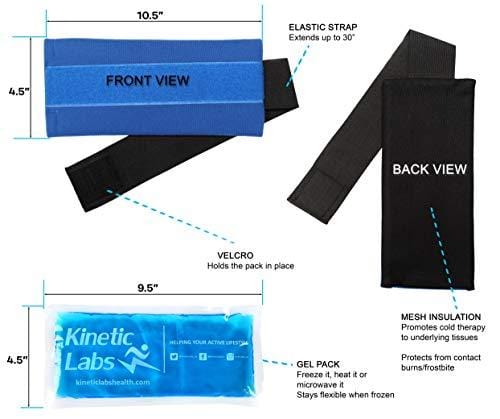 Reusable Gel Ice Pack for Injuries with Strap by Kinetic Labs | Hot Cold Gel Pack Wrap for Pain Relief | Best Ice Wrap for Elbow Ankle Knee Wrist Leg Shoulder Neck Arm Thigh Feet Headaches Surgery