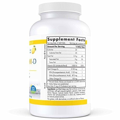 Nordic Naturals ProOmega 2000-D - Fish Oil, 1125 mg EPA, 875 mg DHA, 1000 IU Vitamin D3, High-Intensity Support for Cardiovascular, Neurological, Eye, and Immune Health*, Lemon Flavor, 120 Soft Gels