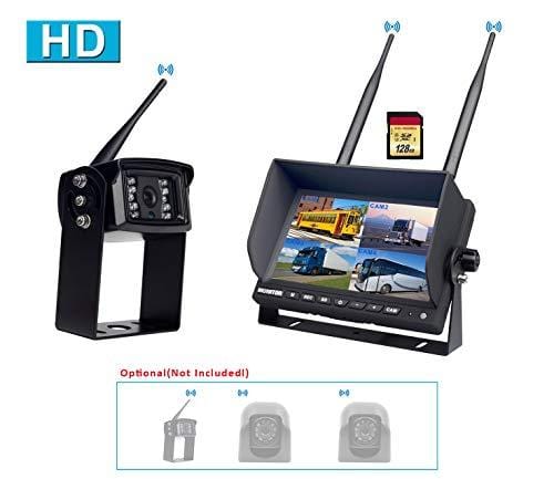 CAMONS Digital Wireless Backup Camera for RV, Trucks, Trailer Backup Camera with Monitor (7" Quad Split No Flicker, Built-in DVR), 120°HD Night Vision IP68 Waterproof Camera Rear/Side/Front with Mic