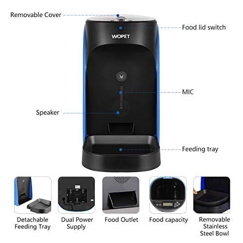 WOpet Automatic Pet Feeder Stainless Steel Bowl with Portion Control,Dog and Cat Feeder with Voice Recorder & Speaker-Timer Programmer up to 4 Meals a Day (Blue)